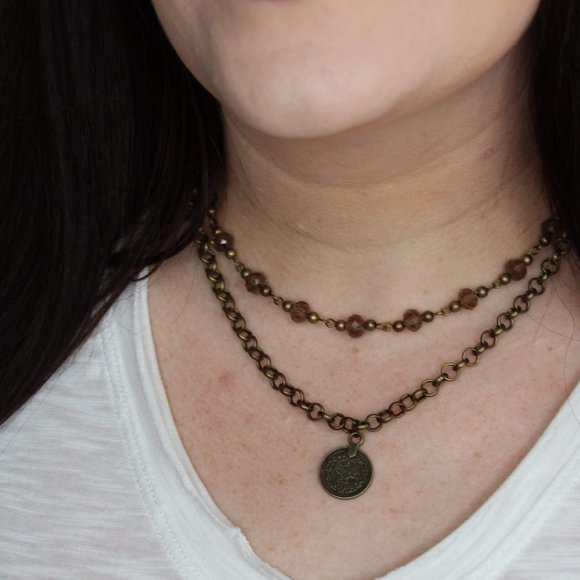 Jewels Are A Girls Bestfriend Beaded Coin Necklace - Picture 2 of 3